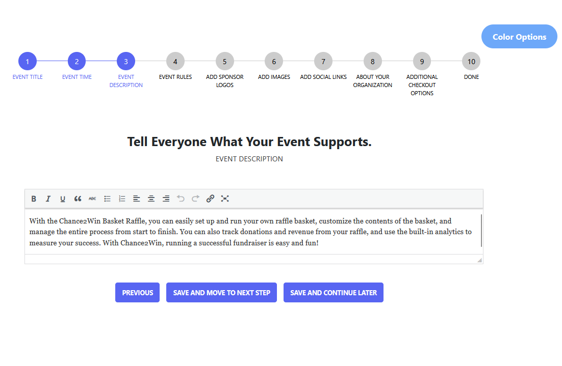 Step 3 – Add persuasive event description in editor