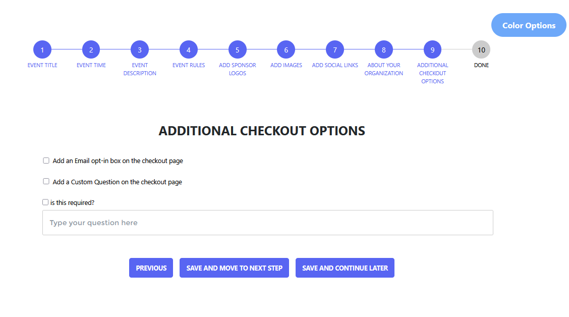 Step 9 – Additional checkout options and questions