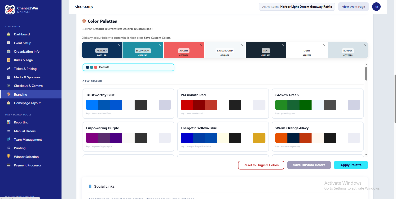 Custom swatch editor with Save Custom Colors and Apply Palette