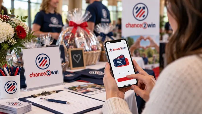 Supporter buying an online raffle ticket at a nonprofit community fundraiser